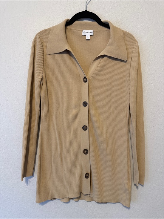 The Drop Sweaters - The Drop Women’s Tan Ribbed Button-Front Cardigan